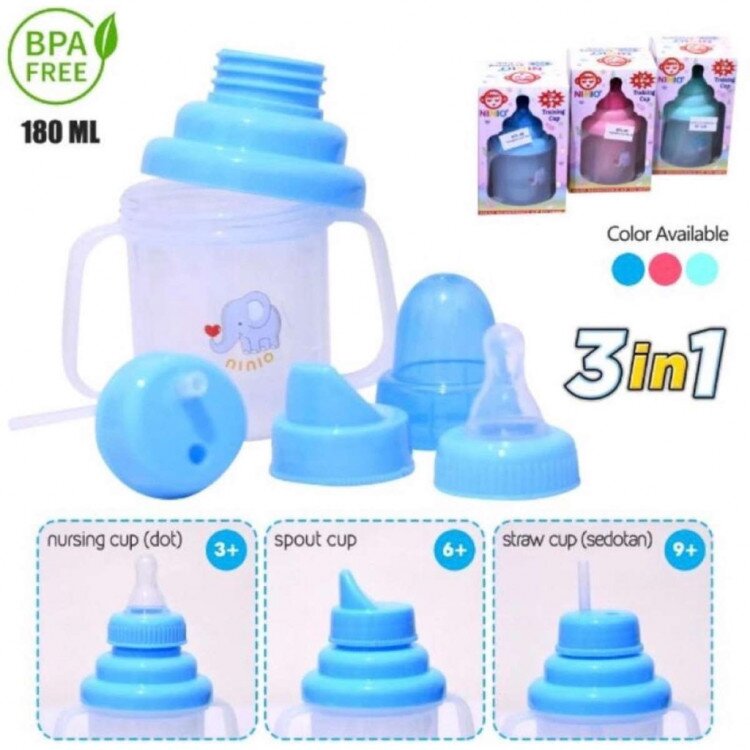 Ninio Training Cup 3 in 1 / Botol Susu Bayi Step 1-2-3 / Gelas Belajar Minum / Botol Minum Sedotan / Botol Minum Spout