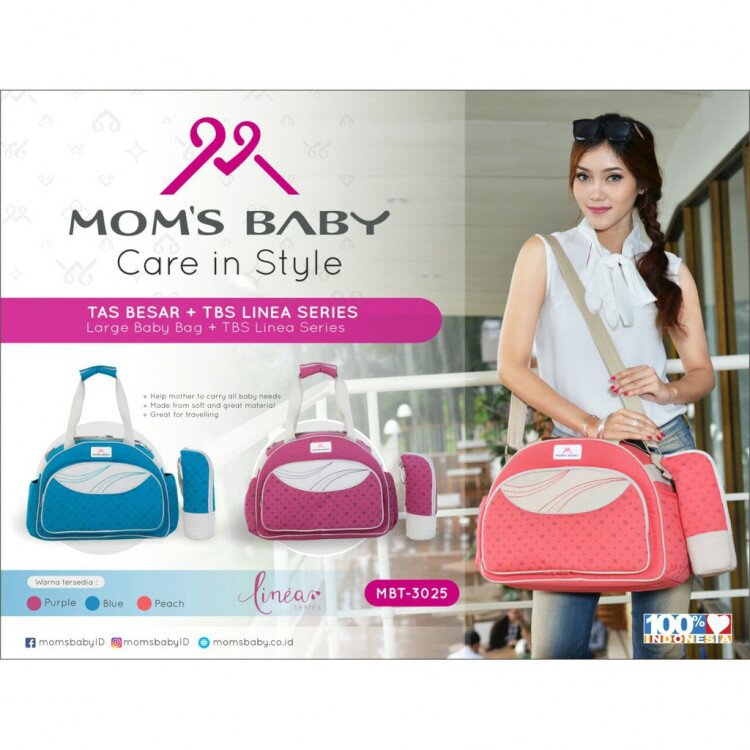Tas Bayi Besar + Tempat Botol Susu Linea Series Moms Baby / Tas Perlengkapan Bayi / Diapers Bag Bayi / Tas Traveling Bayi / Tas