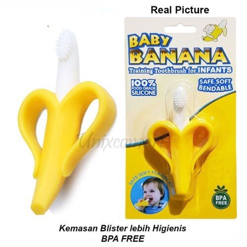 Banana Silicone Teether and Toothbrush (Gigitan Bayi)