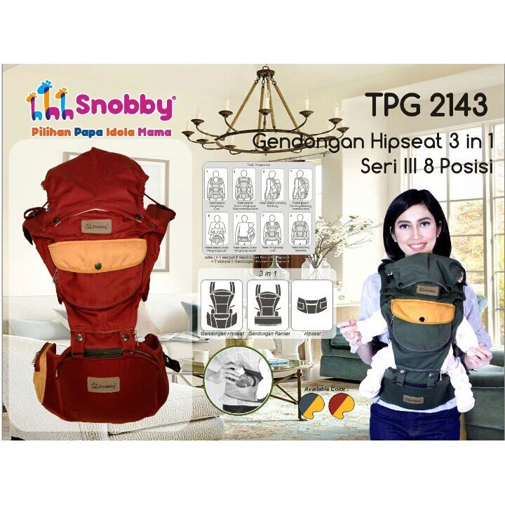 Gendongan Bayi Hipseat 3 in 1 Seri III 8 Posisi Snobby