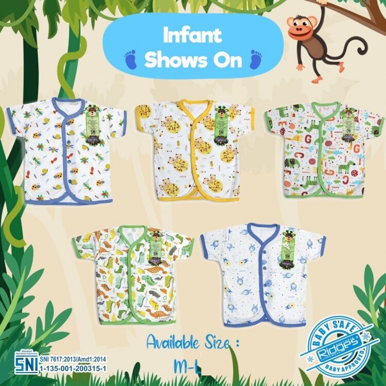 PROMO Baju Atasan Bayi Pendek Kancing Depan / Baju Bayi Pendek Ridges / Baju Baby ber-SNI