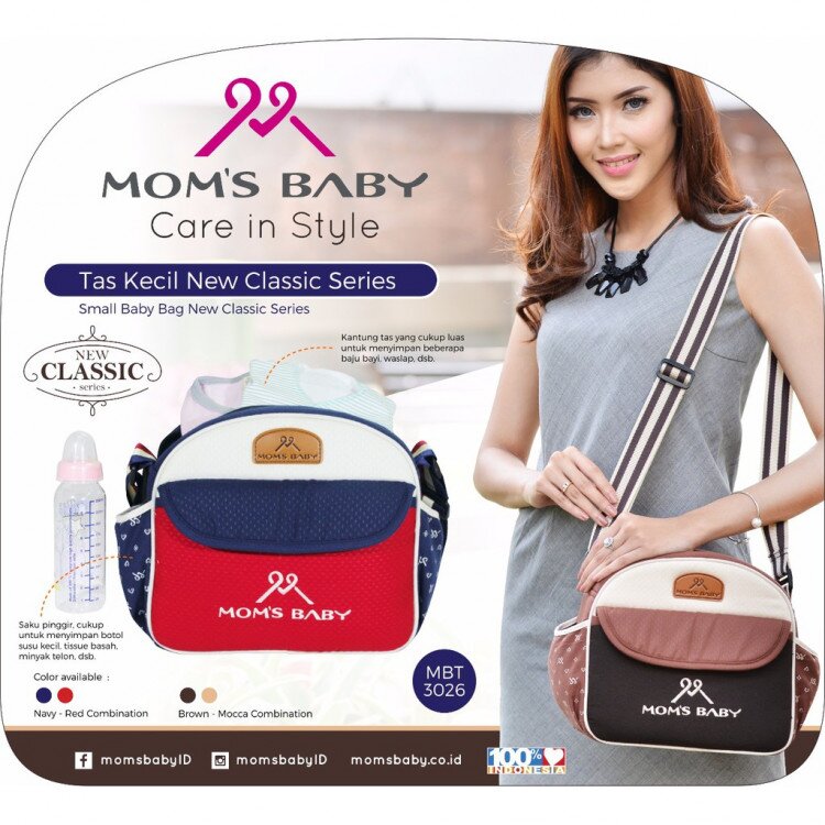 Tas Bayi Kecil New Classic Series Moms Baby / Tas Perlengkapan Bayi / Diapers Bag Bayi / Tas Traveling Bayi / Tas Baby Carrier Bayi