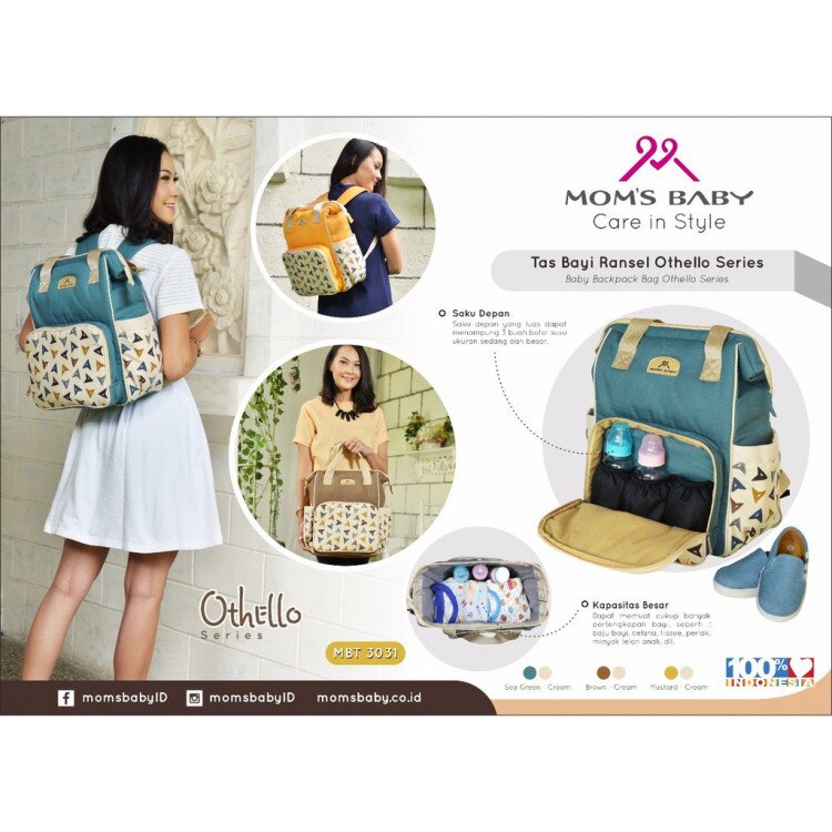 Tas Bayi Ransel Othello Series Moms Baby / Tas Perlengkapan Bayi / Diapers Bag Bayi / Tas Traveling Bayi / Tas Baby Carrier Bayi