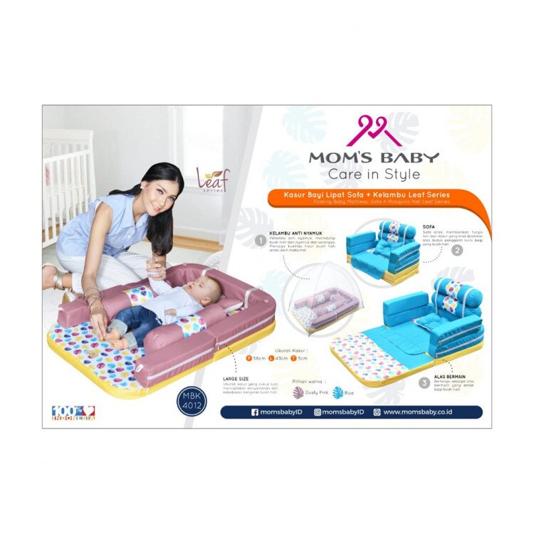 Kasur Bayi Lipat Sofa + Kelambu Moms Baby Leaf Series MBK4012