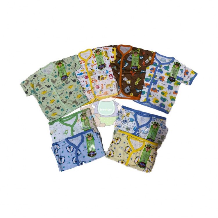 PROMO Paket Hemat Baju Atasan Bayi Pendek Kancing Depan 6pcs (Setengah Lusinan) / Baju Bayi Pendek Ridges M L / Baju Baby ber-SNI