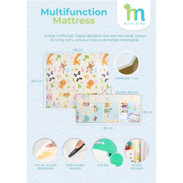 Minitiny Matras Multifungsi / Alas Tempat Bermain Bayi atau Anak 180x200cm