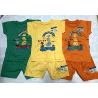 PROMO Paket Hemat Setelan Baju Bayi Kaos Lengan Anak Ridges Polos Warna Tua (3 Setelan)