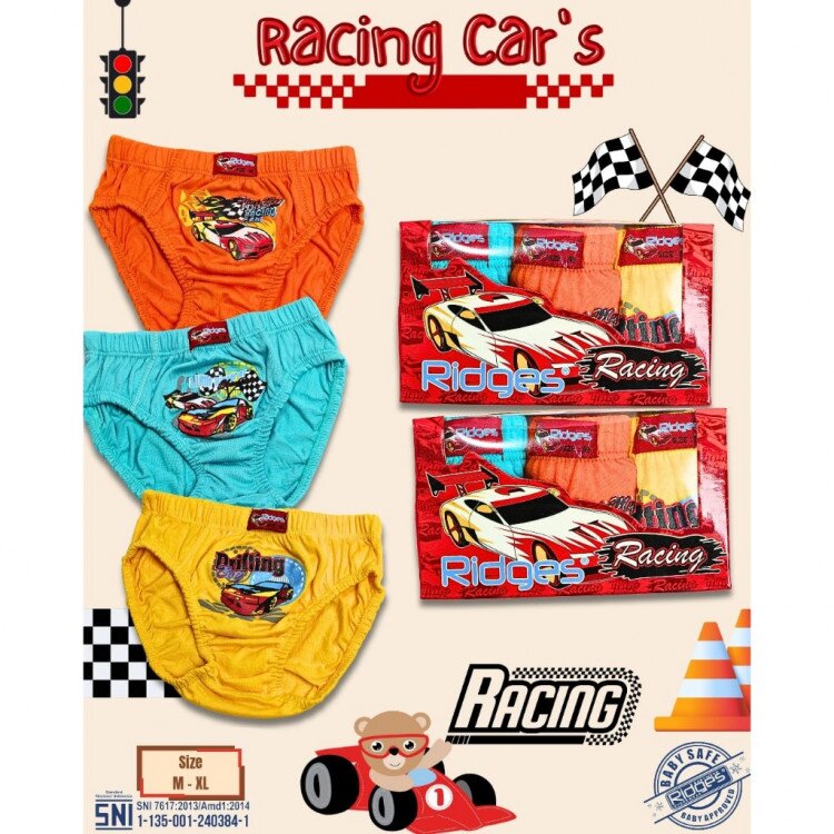 Celana Dalam Anak Laki-Laki Ridges Duplex Premium Quality Racing Cars Isi 3pcs