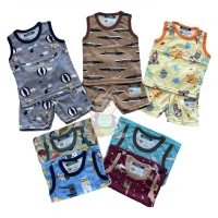 Promo Baju Setelan Anak Singlet Ridges Motif Dasar Warna - Baju Bayi Adem Lembut ber-SNI - Setelan Baju Kutung Bayi
