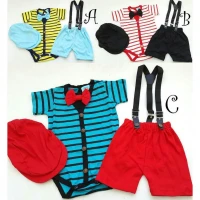 Setelan Baby Laki-laki Salur Jumper + Suspender + Topi 21010049