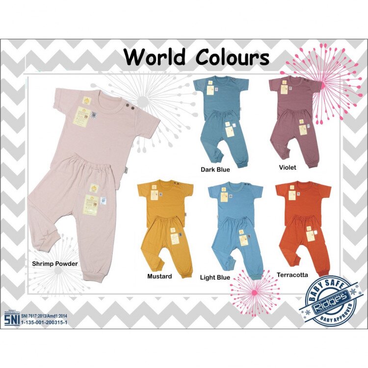 Setelan Baju Bayi / Baju Anak Kancing Pundak / Baju Tidur Anak / Piyama Anak Unisex World Colours
