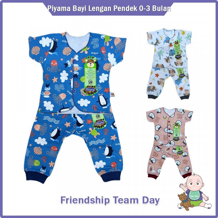 Setelan Baju Bayi Pendek + Celana Panjang Newborn Ridges / Piyama Bayi Ridges / Baju Bayi Baru lahir Adem