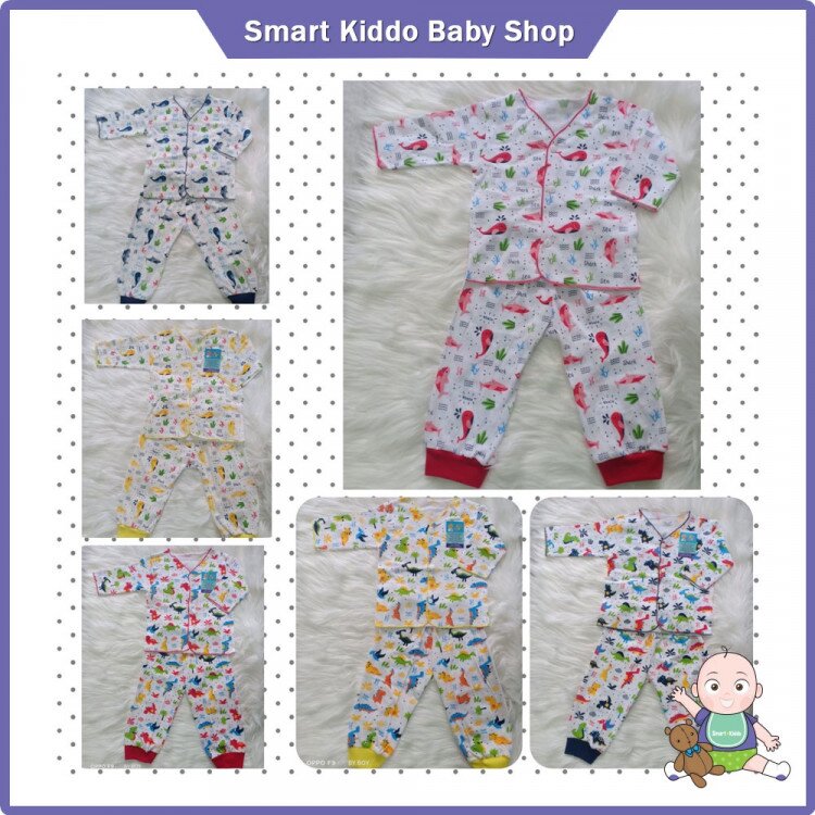 Baju Bayi Setelan Panjang Newborn Print Murah dan Adem / Piyama Bayi / Baju Tidur Bayi