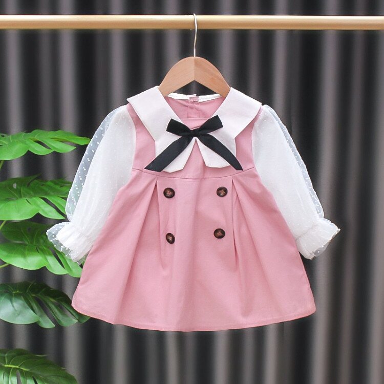 Terusan Gaun Anak Perempuan Pink Pita Lengan Panjang / Dress Anak Perempuan