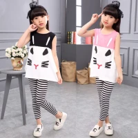 Setelan Anak Perempuan Kucing / Setelan Baju buntung + Celana Panjang Anak Perempuan Cats / Pakaian Setelan Anak Perempuan