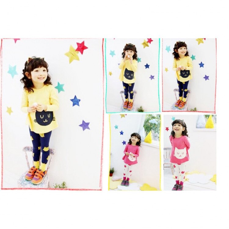 Setelan Baju Anak Perempuan Panjang / Setelan Baju Panjang + Celana Panjang Anak Perempuan Cats Kucing / Bjau Lebaran