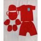 Setelan Baju Bayi Set Merah (Baju Pendek + Celana Pendek + Topi + Slaber + Sarung Tangan + Sarung Kaki) / Baju Bayi Adem Newborn #1