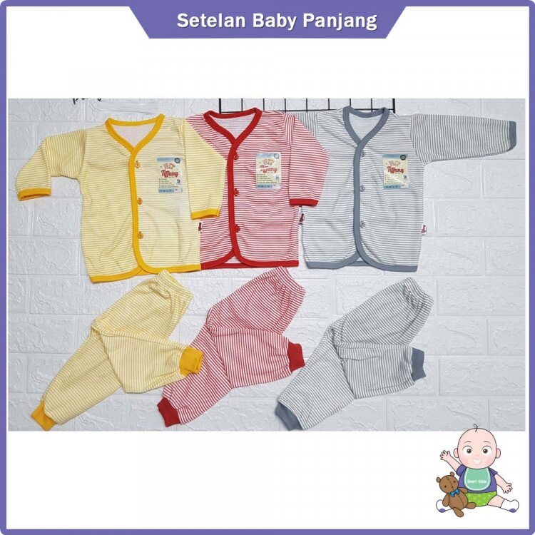 Setelan Baju Bayi Panjang Salur Bahan Adem