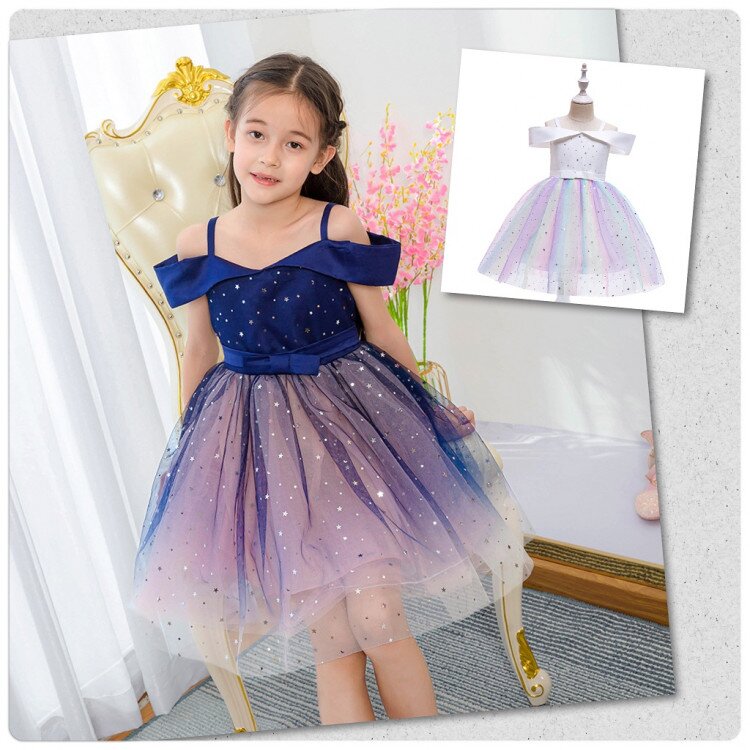 Gaun Pesta Anak Perempuan / Dress Party Cewek Ala Korea / Gaun Ulang Tahun Anak / Dress Mewah Ala Korea / Dress Anak Model Sabrina