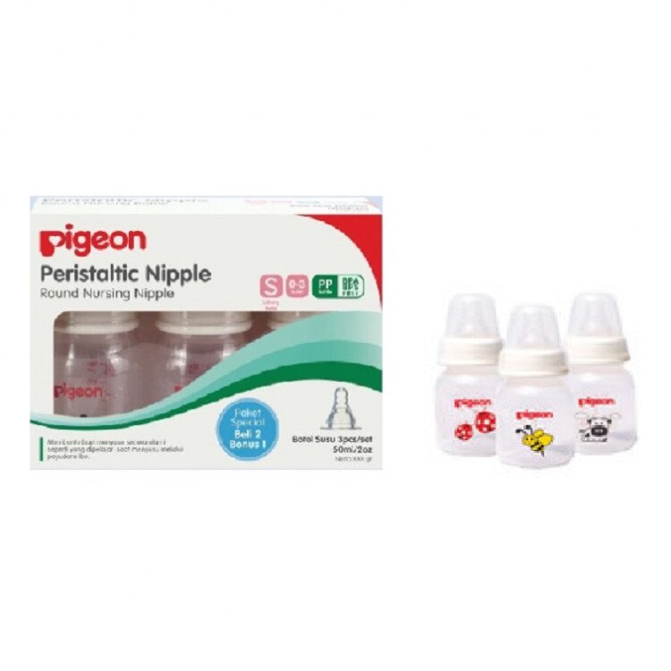Pigeon Paket 3 Botol Susu Bayi Animal 50ml Peristaltic Nipple / Dot Pigeon 3pcs