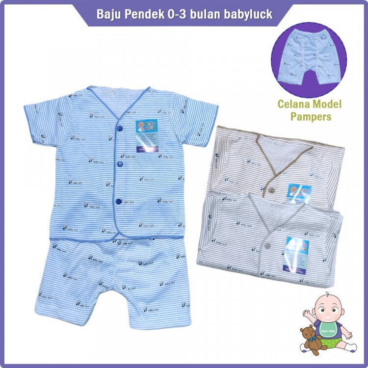 Setelan Baju Bayi Pendek Adem / Baju Santai Anak Salur Baby Luck