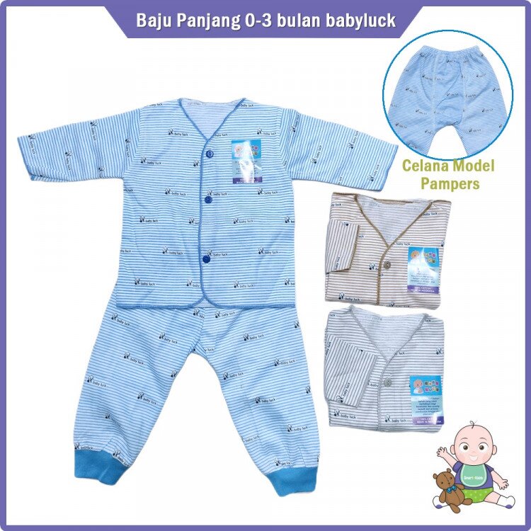 Setelan Bayi Panjang Adem / Baju Tidur Anak Salur / Piyama Anak Newborn Baby Luck