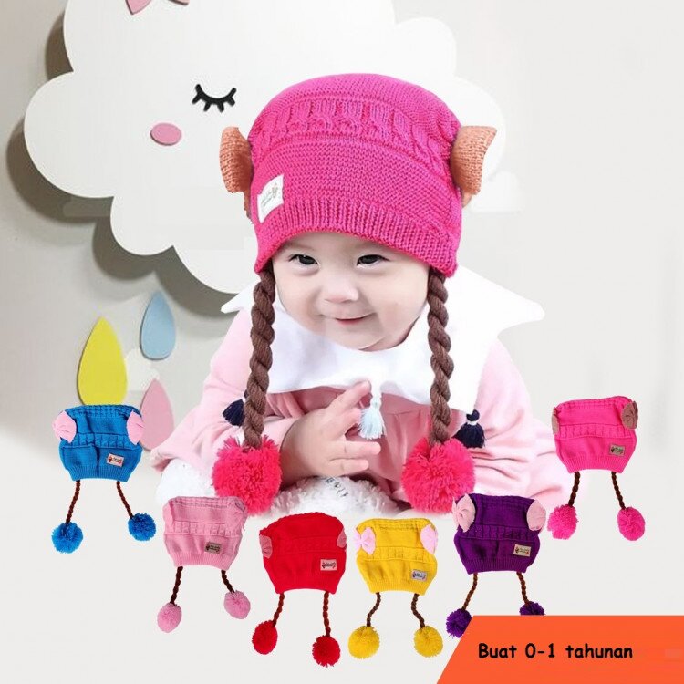 Topi Bayi Kupluk Kepang Bawah 22030009 / Topi Bayi Rambut Kepang