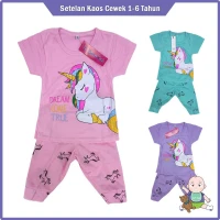 Setelan Anak Perempuan / Setelan Baju Pendek + Celana 3/4 Anak Cewek / Fashion Anak Perempuan 1- 6 tahun