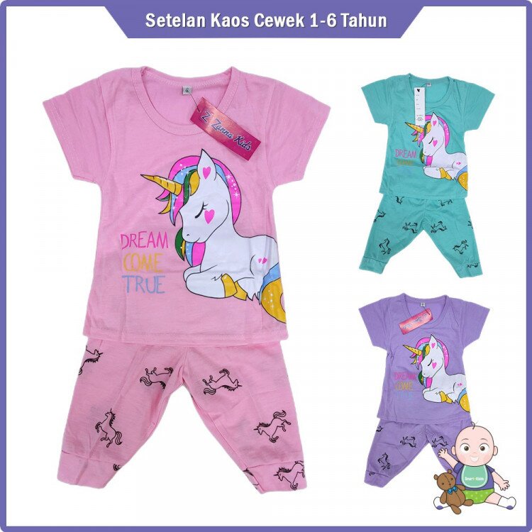 Setelan Anak Perempuan / Setelan Baju Pendek + Celana 3/4 Anak Cewek / Fashion Anak Perempuan 1- 6 tahun