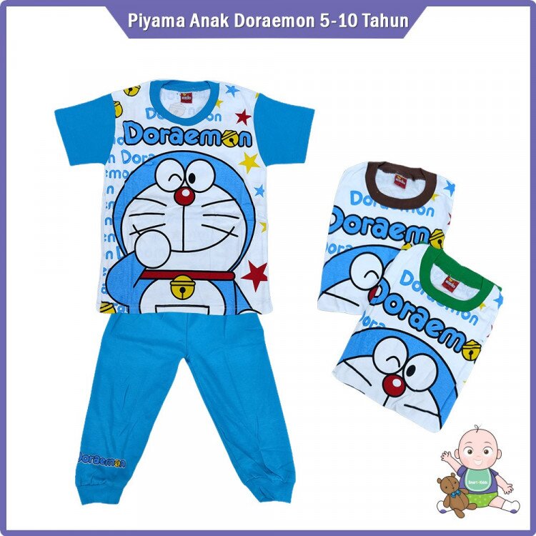 Setelan Baju Tidur Anak Karakter 5 - 10 tahunan / Piyama Anak Doraemon / Baju Tidur Anak / Piyama Pendek Anak Unisex Bahan Adem 5-10