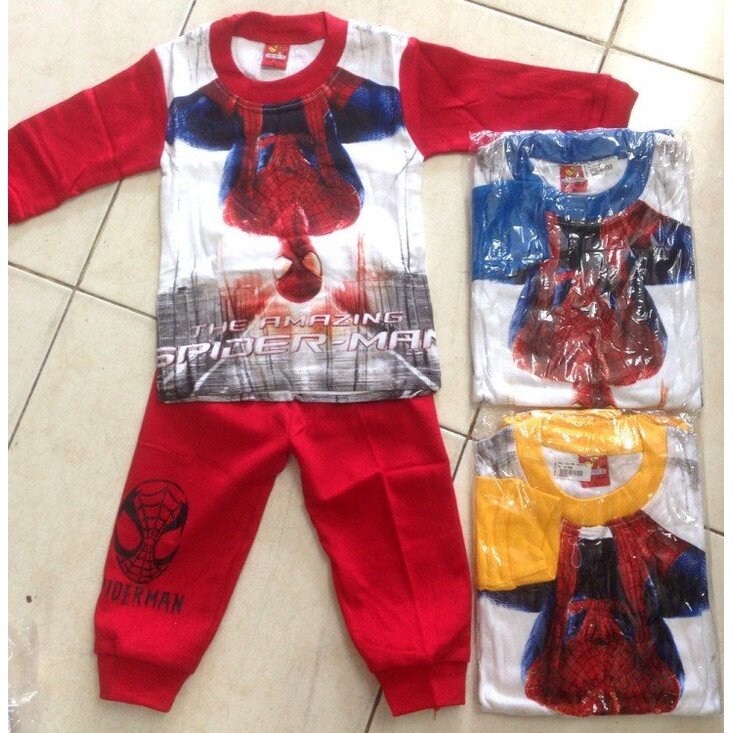 Setelan Baju Tidur Anak Karakter 2-3 tahunan / Piyama Anak Spiderman / Baju Tidur Anak / Piyama Panjang Anak Laki-Laki Bahan Adem 2-3 tahun