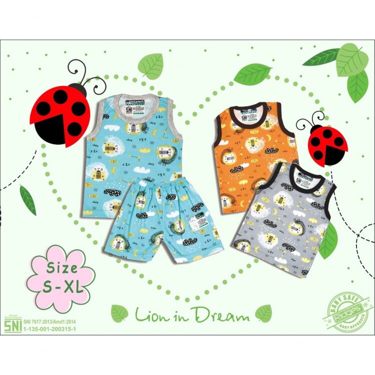 Baju Setelan Anak Singlet Ridges Motif Lion In Dream - Baju Bayi Adem Lembut ber-SNI - Setelan Baju Bayi