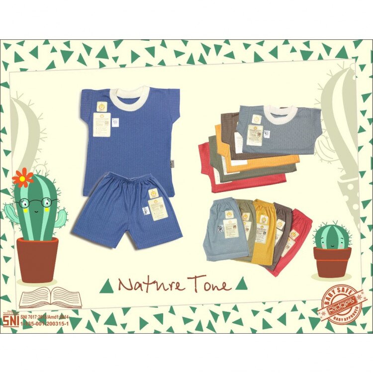 Paket Baju Bayi Setelan Kaos Anak Ridges Polos Nature Tone SNI