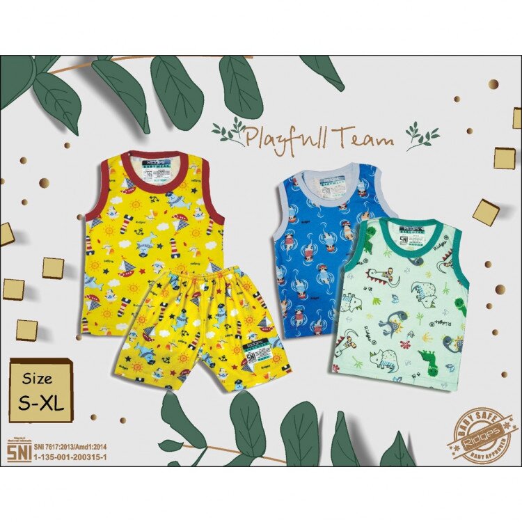 Baju Setelan Anak Singlet Ridges Motif Playfull Team - Baju Bayi Adem Lembut ber-SNI - Setelan Baju Bayi