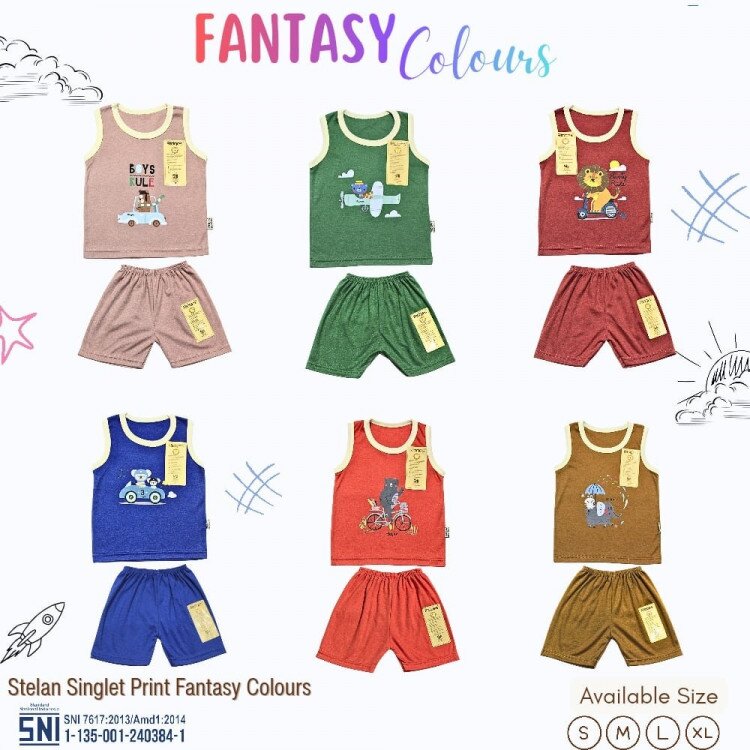 Baju Setelan Anak Singlet Ridges Fantasy Colours / Baju Bayi Adem Lembut ber-SNI