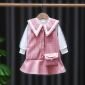 Dress Anak Perempuan Ala Korea Pink Kerah 22110032-35 / Terusan Gaun Cewek Lengan Panjang / Fashion Anak Perempuan / Baju Anak Perempuan Lebaran