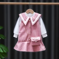 Dress Anak Perempuan Ala Korea Pink Kerah 22110032-35 / Terusan Gaun Cewek Lengan Panjang / Fashion Anak Perempuan / Baju Anak Perempuan Lebaran