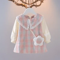 Terusan Gaun Anak Perempuan Lengan Panjang Kotak Dompet Bunga / Dress Anak Perempuan / Fashion Anak Perempuan / Baju Imlek Lebaran