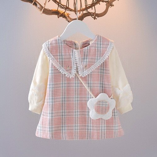 Terusan Gaun Anak Perempuan Lengan Panjang Kotak Dompet Bunga / Dress Anak Perempuan / Fashion Anak Perempuan / Baju Imlek Lebaran