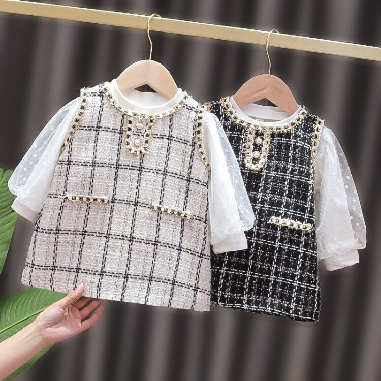 Terusan Gaun Anak Perempuan Lengan Panjang Kotak-Kotak / Dress Anak Perempuan / Fashion Anak Perempuan / Baju Imlek Lebaran