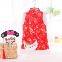 Terusan Gaun Imlek Cheongsam Bulu Anak Perempuan / Dress Anak Perempuan / Fashion Anak Perempuan / Baju Imlek Lebaran