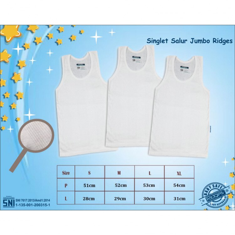 Singlet Anak Polos Ridges 3pcs 4-10 tahunan / Singlet Dalaman Anak TK - SD / Singlet Putih Anak TK-SD SNI