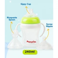 Botol Susu Bayi Silikon 3 in 1 250ml (Peristaltic Nipple, Spout Nipple, Spoon Nipple) / Baby Silicone Bottle with Spoon and Spout Nipple Cup