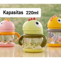 Botol Minum Anak Sedotan 220ml Dino Tirex / Training Cup Sedotan Soft Straw 220ml / Gelas Training Anak / Gelas Minum Anak / Botol Minum