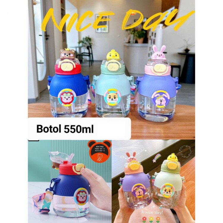 Botol Minum Anak Sedotan Animals 550ml / Botol Minum Anak Sekolah / Botol Minum Lucu 23050041
