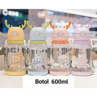 Botol Minum Anak Sedotan Tanduk 600ml / Botol Minum Anak Sekolah Tali Panjang / Botol Minum Lucu 23070018