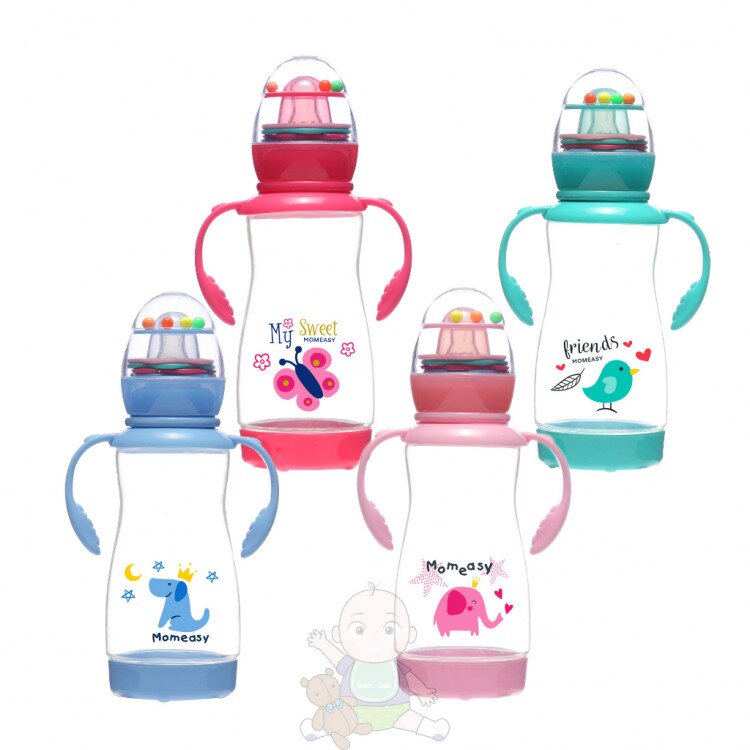 Botol Susu Bayi Pegangan 270ml Standard Nipple MomEasy (Tutup Botol Kerincingan)