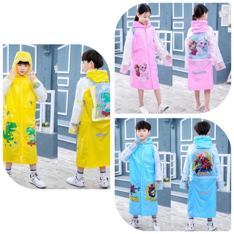 Jas Hujan Anak Karakter dengan Tempat Tas / Rain Coat Anak