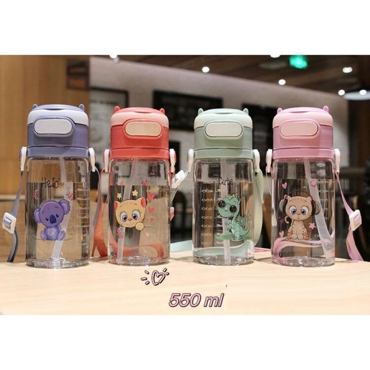 Botol Minum Anak Sedotan Robot 550ml / Botol Minum Tali Anak Sekolah / Training Cup Sedotan Soft Straw / Gelas Training Anak / Gelas Minum