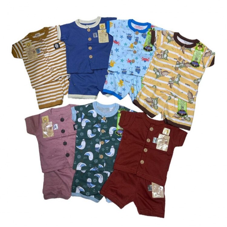 Setelan Baju Bayi Pendek Panjang Kancing Depan RIDGES SNI / Piyama Anak Adem / Baju Santai Anak / Baju Tidur Anak